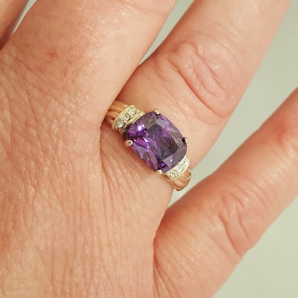 Sterling Amethyst Ring with side CZ accents - Picture 2 of 5
